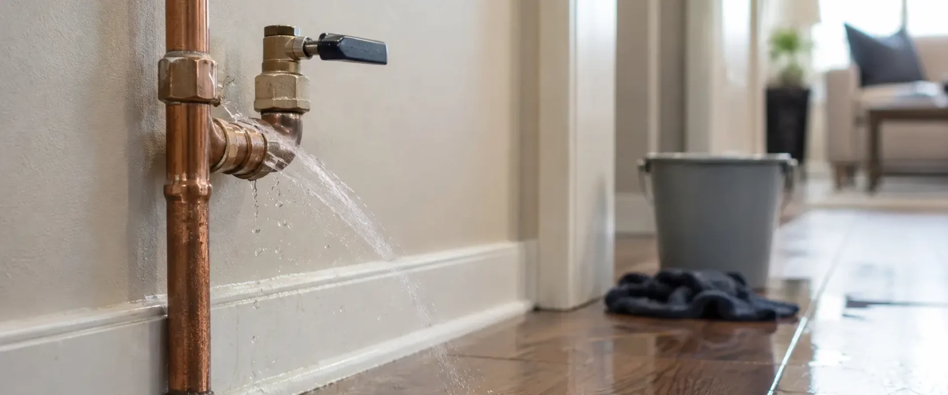 Burst pipe leaking near a water shut-off valve in a Georgetown TX home